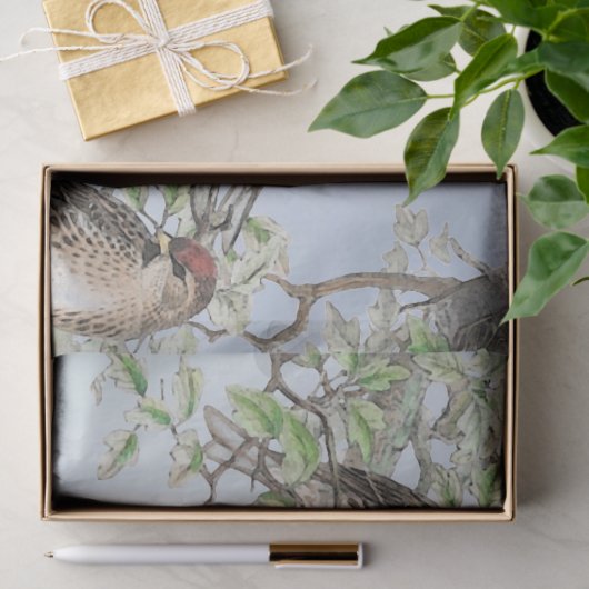 Vogel op nestblauwe hemelbomen laat ontkoppelingsb tissuepapier (Geschenk)