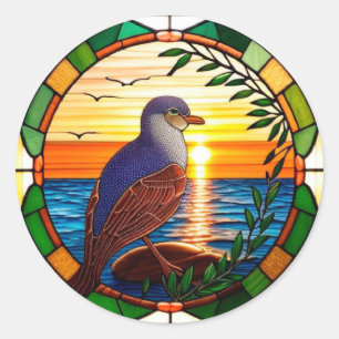 Vogel op Rot Mozaïek Natuur Kunst Ronde Sticker