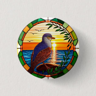 Vogel op Rots Kleurrijke Wilde Natuur Ronde Button 3,2 Cm