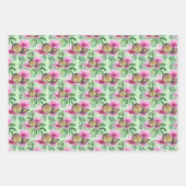 Vogel op roze bloemen bladeren takken inpakpapier vel (Voorkant 3)