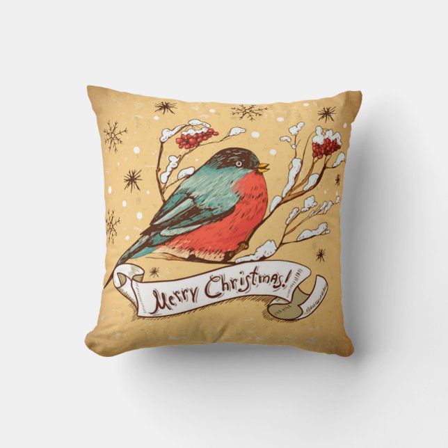  vogel op sneeuwbedekte tak Vrolijk kerstfeest Kussen (Voorkant)