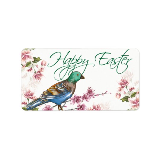 Vogel op voorjaarstakken Happy Easter Labels (Voorkant)