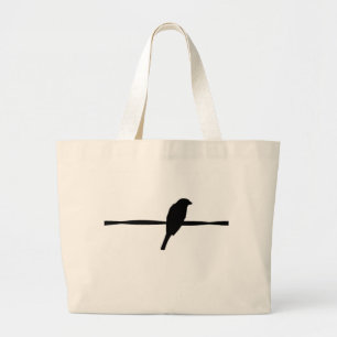 Vogel op Wire Silhouette Fotografie Grote Tote Bag