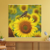 Vogel op Zonnebloem - Natuur Fotografie Print (Insitu (Woonkamer))