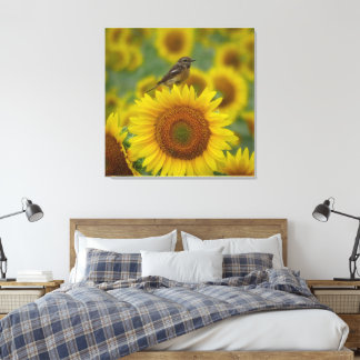 Vogel op Zonnebloem - Natuur Fotografie Print