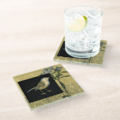 Vogel op zwarte en  achtergrond glazen onderzetter (Schuin)