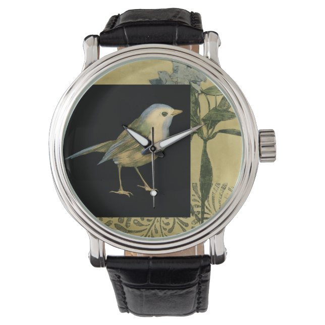 Vogel op zwarte en  achtergrond horloge (Voorkant)