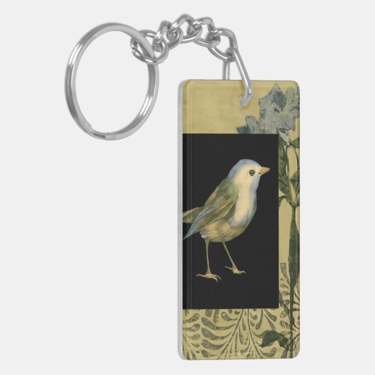 Vogel op zwarte en  achtergrond sleutelhanger (Voorkant Links)