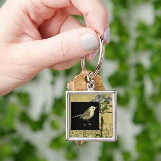 Vogel op zwarte en achtergrond sleutelhanger (Hand)