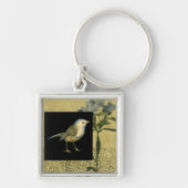 Vogel op zwarte en achtergrond sleutelhanger (Voorkant)
