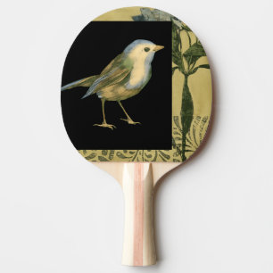 Vogel op zwarte en  achtergrond tafeltennisbatje