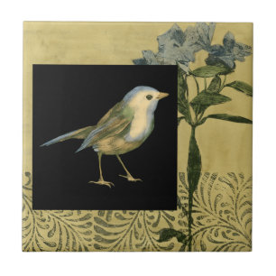 Vogel op zwarte en  achtergrond tegeltje
