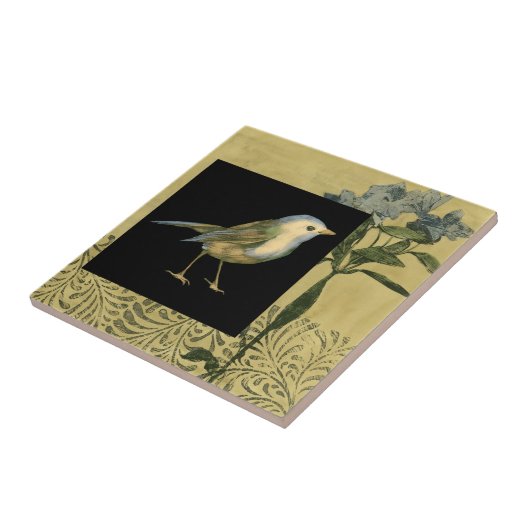 Vogel op zwarte en  achtergrond tegeltje (Zijkant)