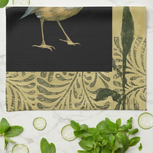 Vogel op zwarte en  achtergrond theedoek (Gevouwen)