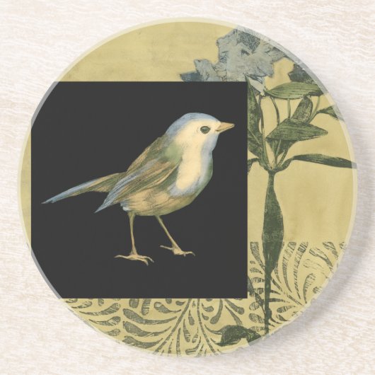 Vogel op zwarte en  achtergrond zandsteen onderzetter (Voorkant)