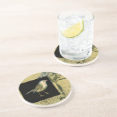 Vogel op zwarte en  achtergrond zandsteen onderzetter (Zijkant)