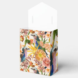 Vogel, oranje lentebloemen, tropische illustratie bedankdoosjes