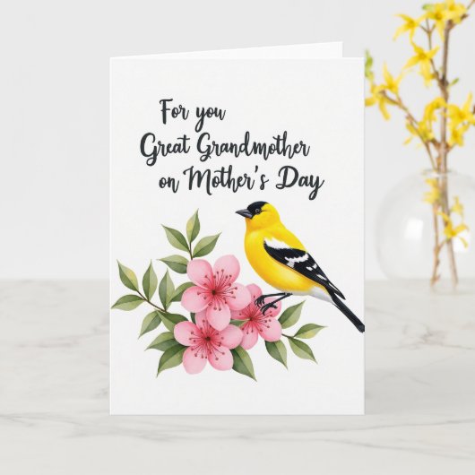Vogel Overgrootmoeder Kaart (Gele Bloem)