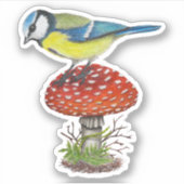Vogel Paddenstoel Herfst Bos Illustratie Botanisch Sticker (Voorkant)
