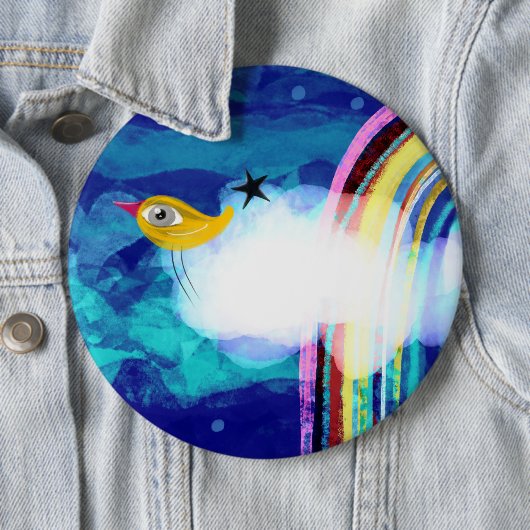 Vogel regenboog blauwe lucht ronde button 6,0 cm (In situ)