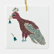 Vogel rood met blauwe bloemen