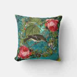 VOGEL, ROZE ROZEN VLINDERS AQUA BLAUW, BLAUWGROEN  KUSSEN