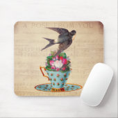  vogel, Rozen en Teacup Muismat (Met muis)