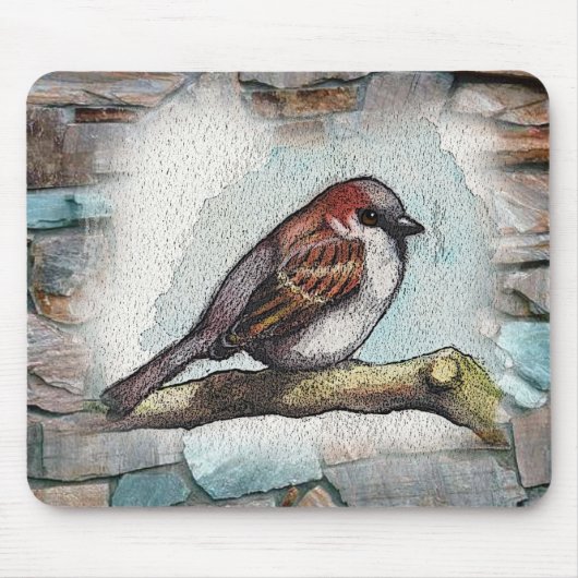 Vogel, Sparrow: Waterverf schilderen, kunst Muismat (Voorkant)