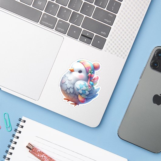 Vogel Sticker (Laptop met iPhone)