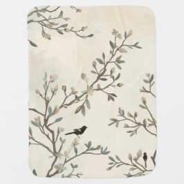 Vogel Tak Aquarel Beige Natuur Schilderij Inbakerdoek
