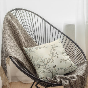 Vogel Tak Aquarel Beige Natuur Schilderij Kussen