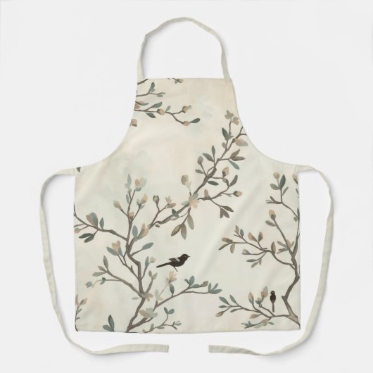 Vogel Tak Aquarel Beige Natuur Schildering Schort (Voorkant)