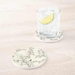 Vogel Tak Aquarel Beige Natuur Schildering Zandsteen Onderzetter