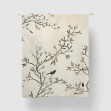 Vogel Tak Waterverf Beige Natuur Schilderij