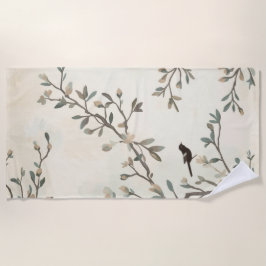 Vogel Tak Waterverf Beige Natuur Schilderij Strandlaken