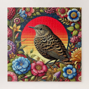Vogel te midden van kleurrijke bloemen legpuzzel
