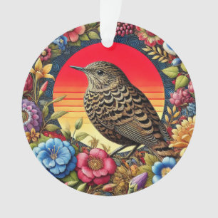 Vogel te midden van kleurrijke bloemen ornament