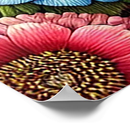 Vogel te midden van kleurrijke bloemen poster (Hoek)