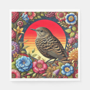Vogel te midden van kleurrijke bloemen servet
