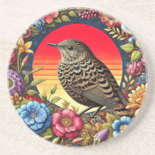 Vogel te midden van kleurrijke bloemen zandsteen onderzetter