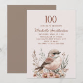 Vogel Terracotta Roze 100ste Verjaardag Kaart (Voorkant / Achterkant)
