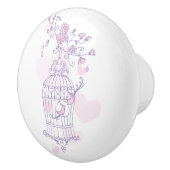 Vogel twee liefhebbers harten paarse deurknop keramische knop (Rechts)