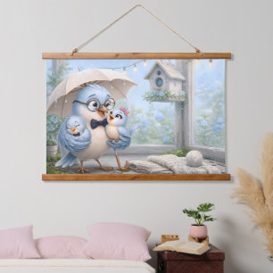 Vogel Vader en Baby Muur Tapijt Hangend Wandkleed