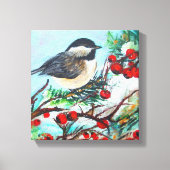 Vogel van Chickadee met bessen op bijkantoor Canvas Afdruk (Voorkant)