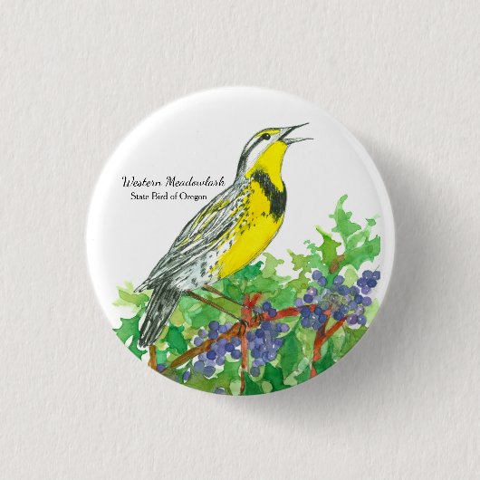Vogel van de deelstaat Oregon Meadowlark Waterverf Ronde Button 3,2 Cm (Voorkant)