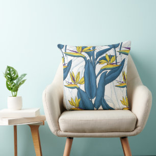 Vogel van de paradijsbloemen op wit kussen