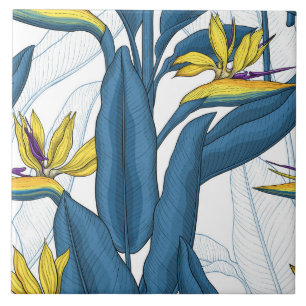 Vogel van de paradijsbloemen op wit tegeltje