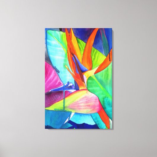 Vogel van de Paradise Strelitzia waterverf art. Canvas Afdruk (Voorkant)