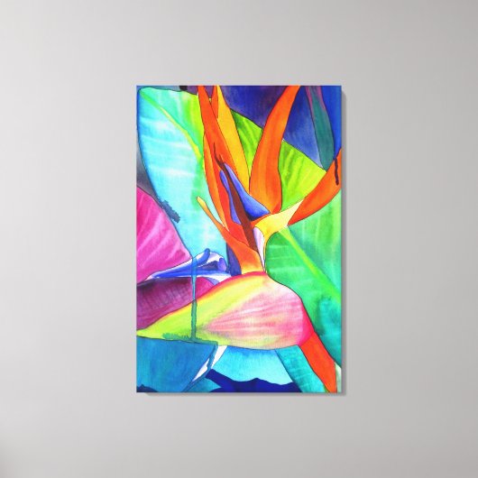 Vogel van de Paradise Strelitzia waterverf art. Canvas Afdruk (Voorkant)