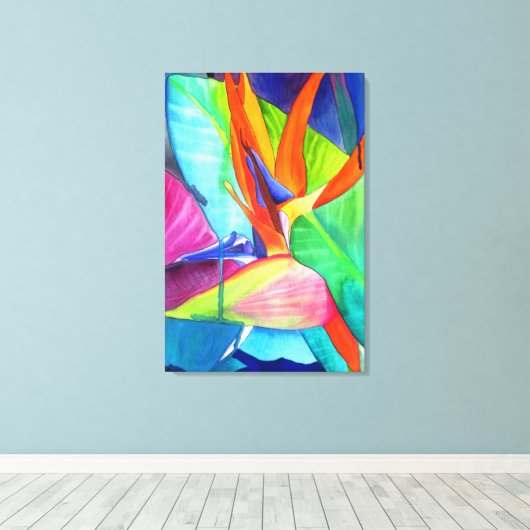 Vogel van de Paradise Strelitzia waterverf art. Canvas Afdruk (Insitu (Houten vloer))